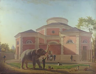 The Duc and Duchesse de Berry visiting the elephant at the Jardin des Plantes in Paris, 1817